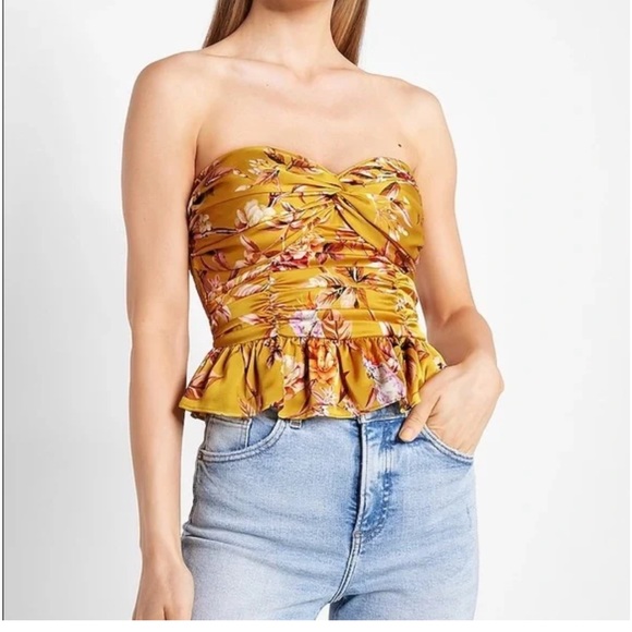 Express Floral Satin Twist Front Peplum Tube Top sz M - Picture 2 of 11